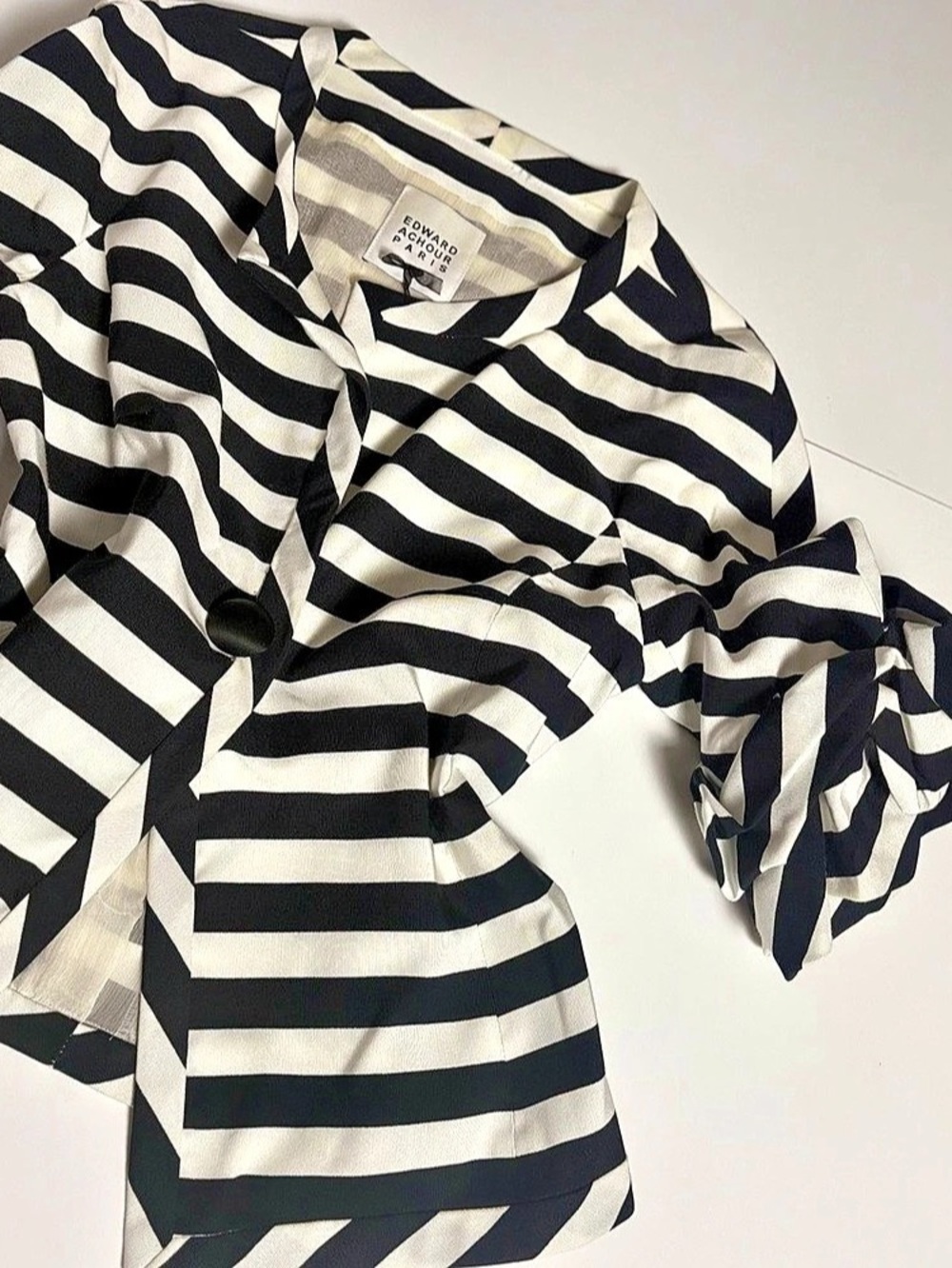 ⁠Edward Achour Paris Silk Lined Striped Jacket French Couture Size FR40/US8